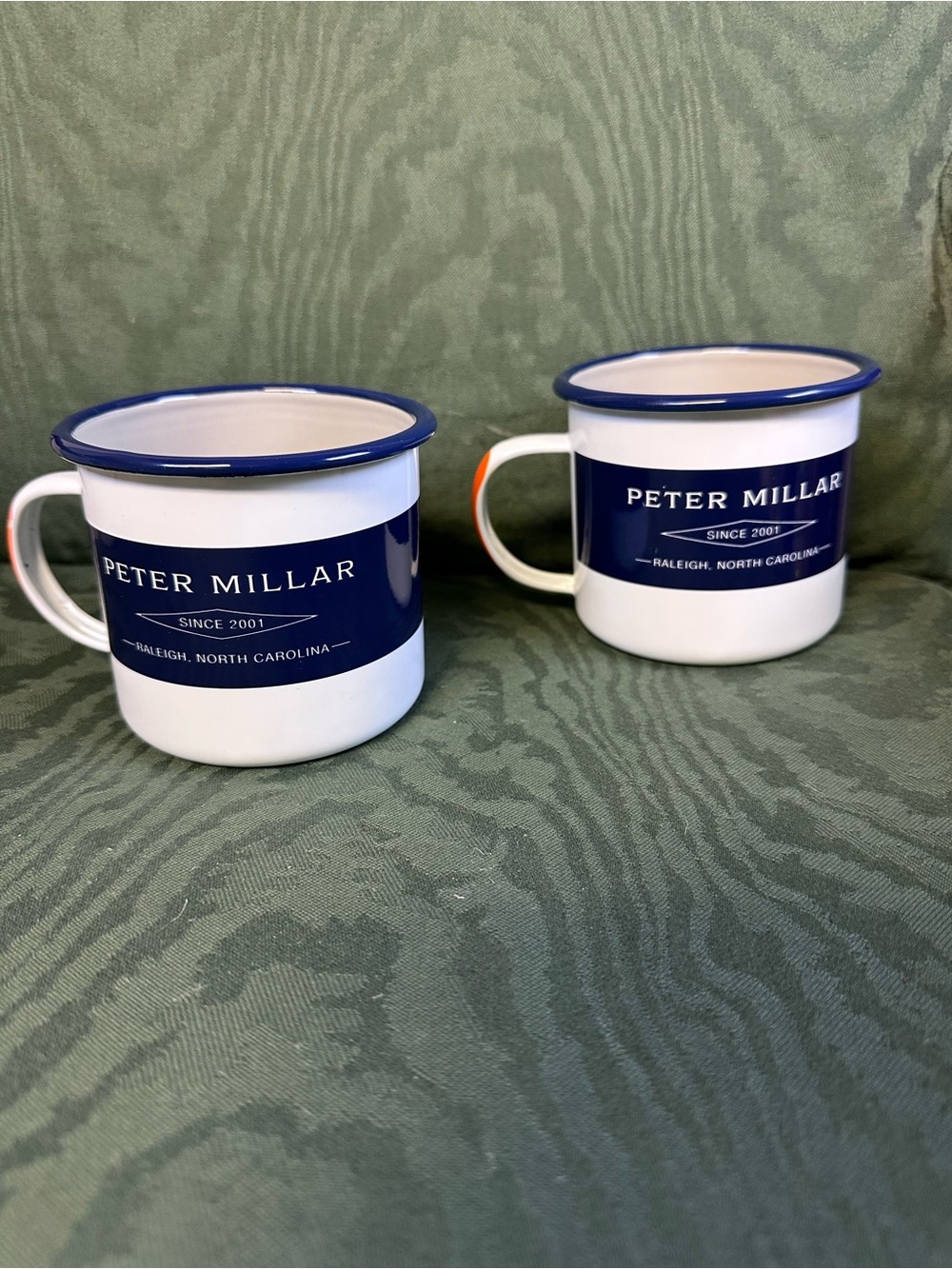 Peter Millar White and Navy Enamel Camping Mugs - Set of 2